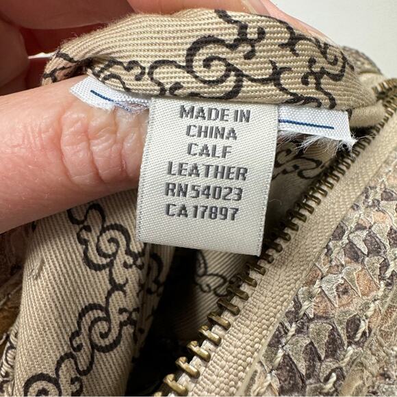 Forth & Towne Tan Calf Leather Snake Print Satchel Handbag Purse Womens Luxury - Picture 10 of 11